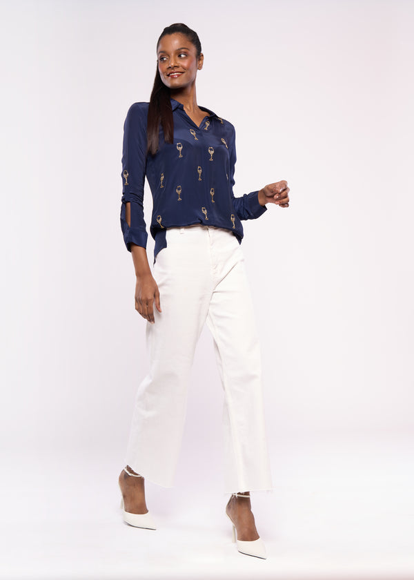 WINE GLASS BLUE SHIRT